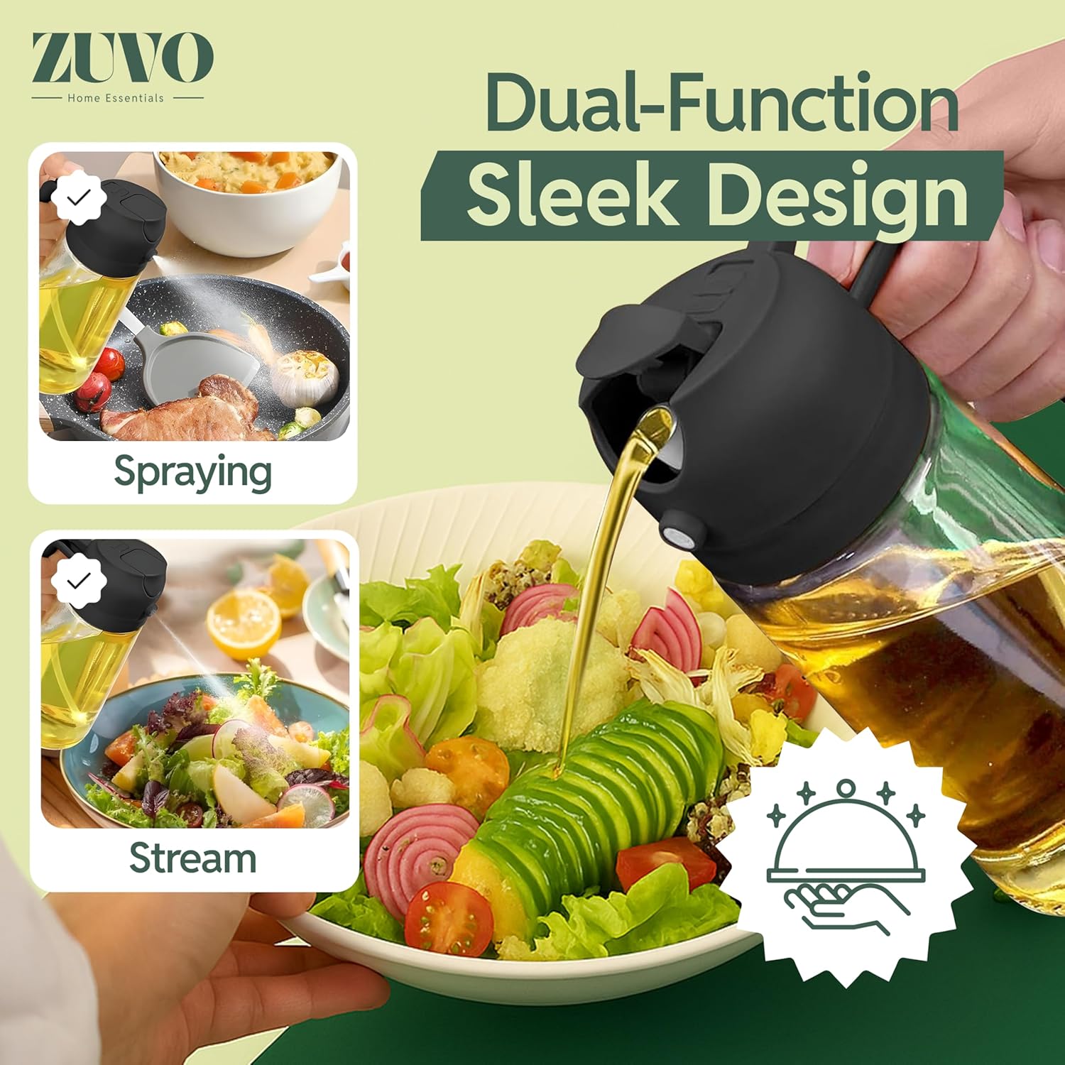 Zuvo Oil Dispenser & Spray Bottle 470ml – 2 in 1 Refillable for Cooking