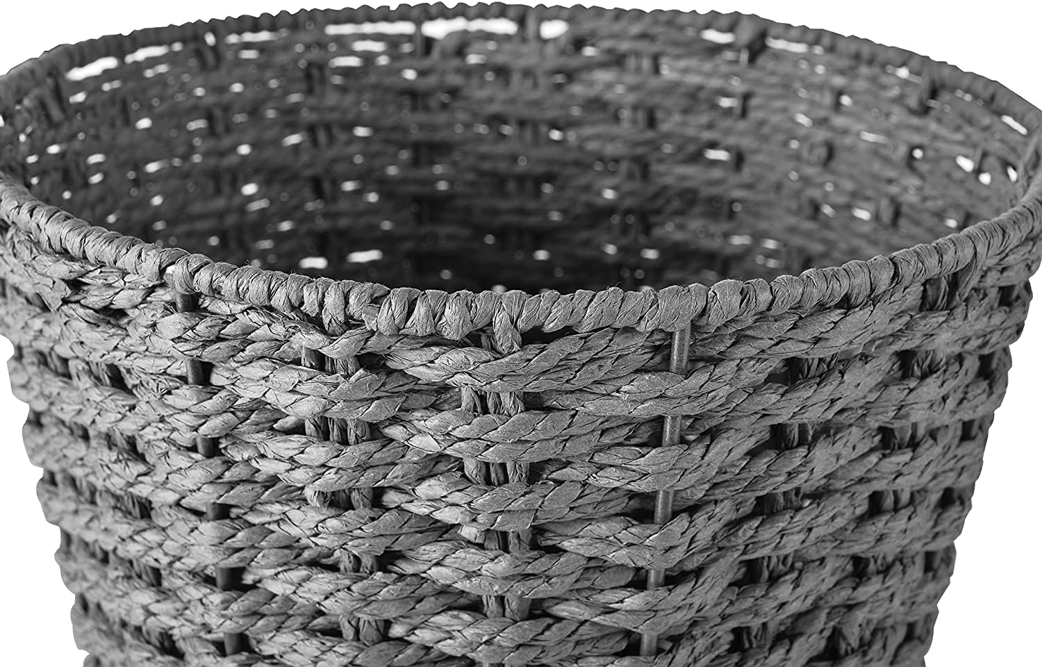 Zuvo Round Wicker Waste Paper Bin Rubbish Basket, Grey