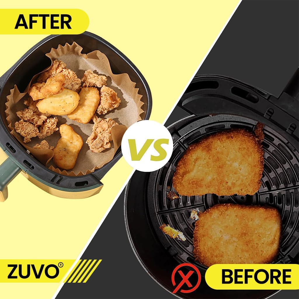 Zuvo Air Fryer Liners 50-Pack 6.3" Square Greaseproof Paper