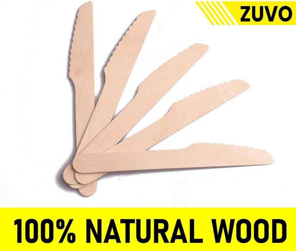 Zuvo Disposable Wooden Knives 100-Pack Eco-Friendly Birch