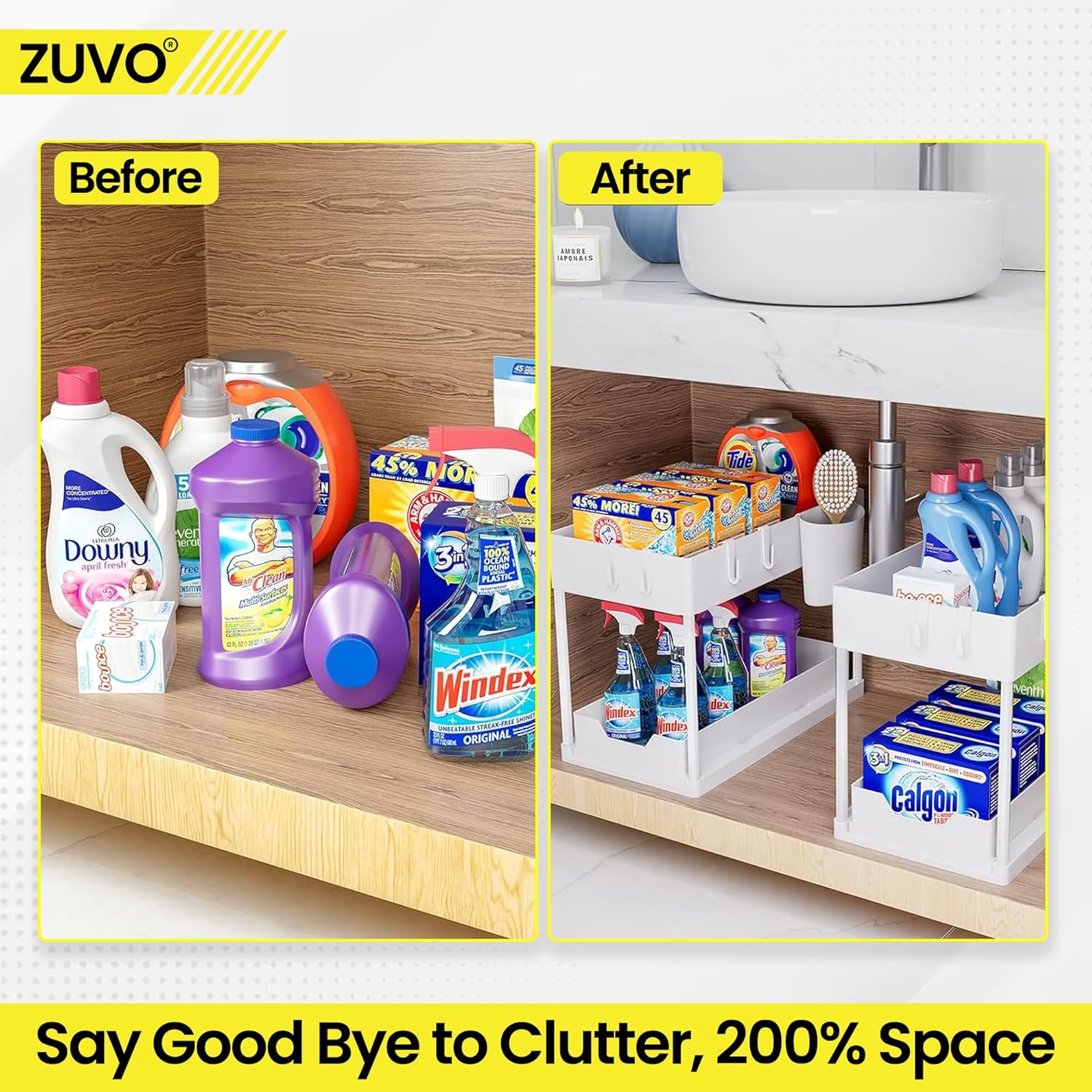 Zuvo Under Sink Storage Rack Heavy Duty White Organiser for Kitchen