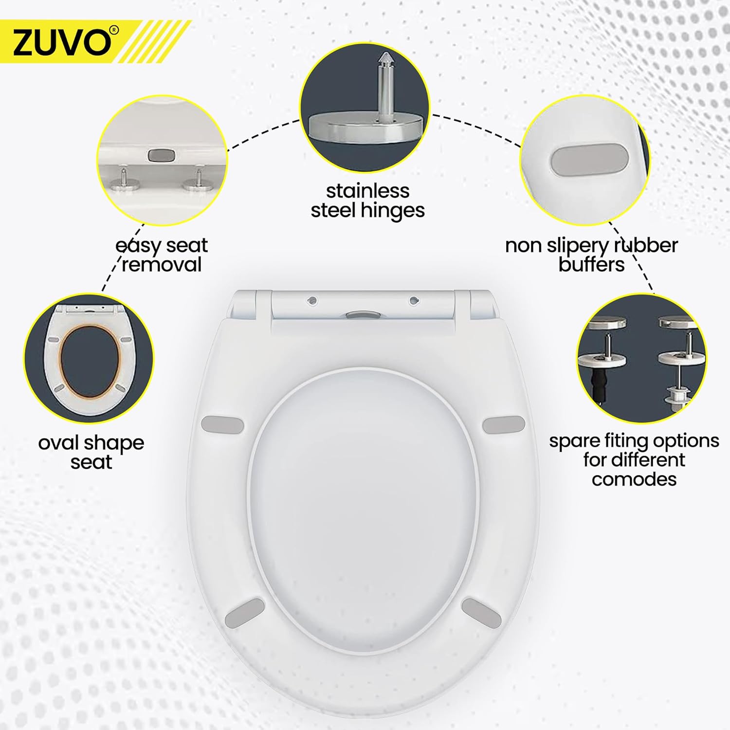 Zuvo Soft-Close O-Shape Toilet Seat Quick Release, White