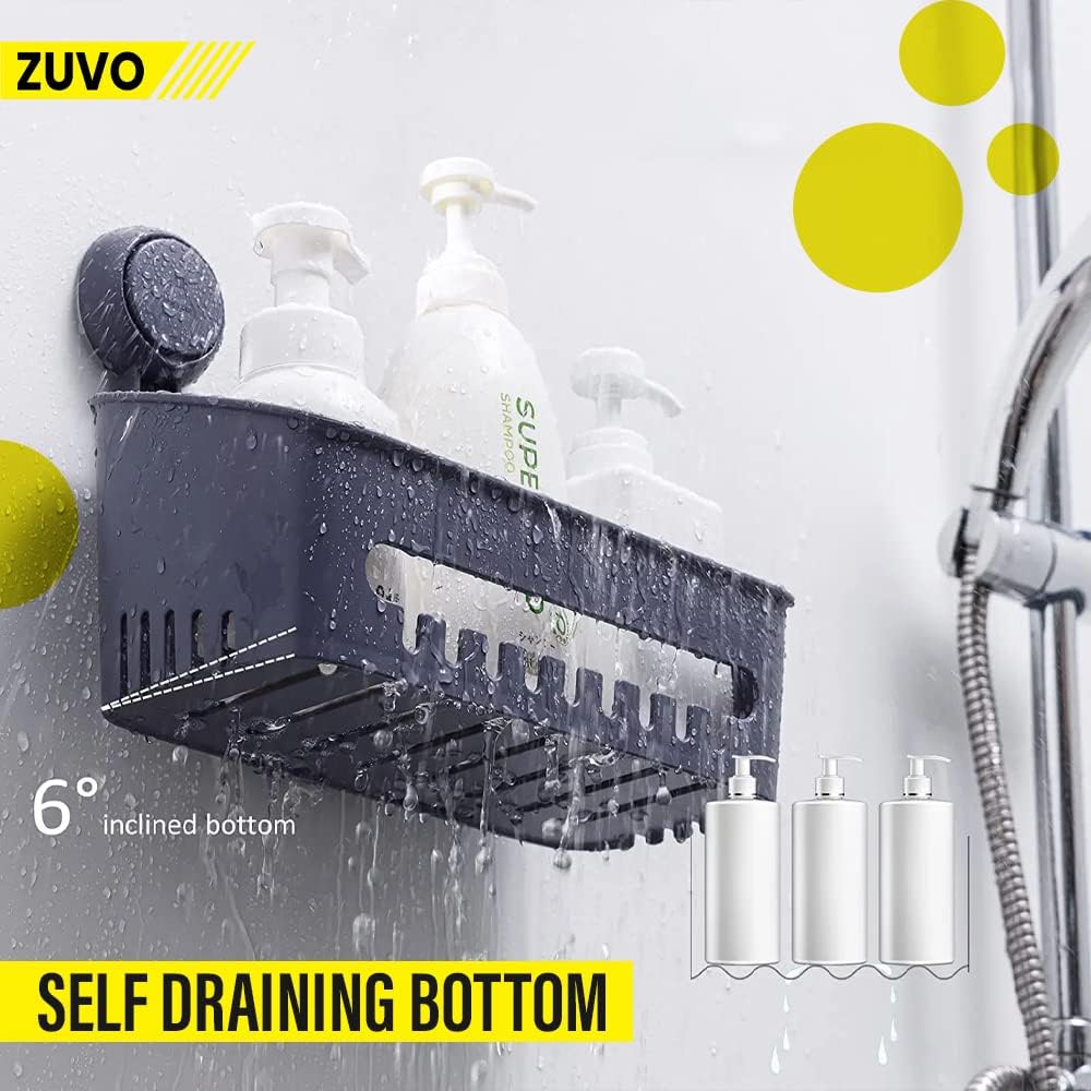 Zuvo No-Drill Shower Caddy Suction Cup Bathroom Shelf, Grey