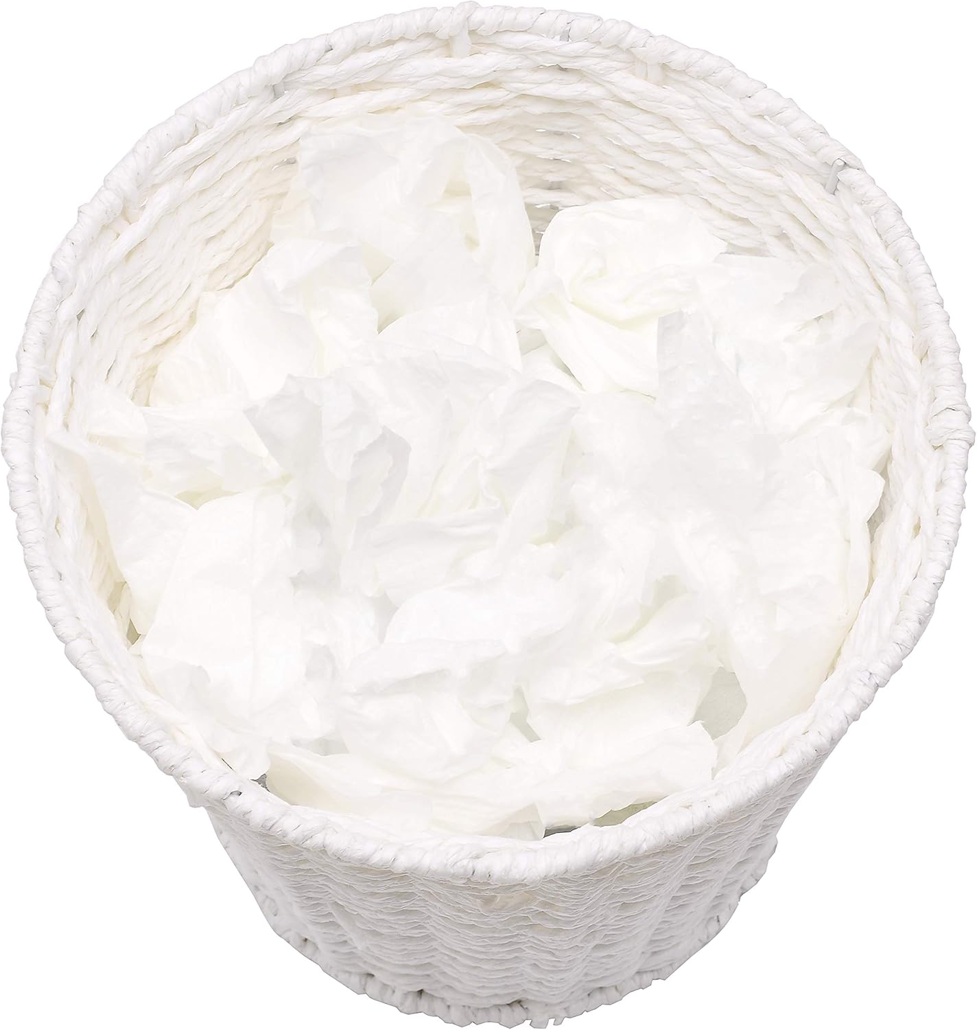 Zuvo Round Wicker Waste Paper Bin White Rubbish Basket