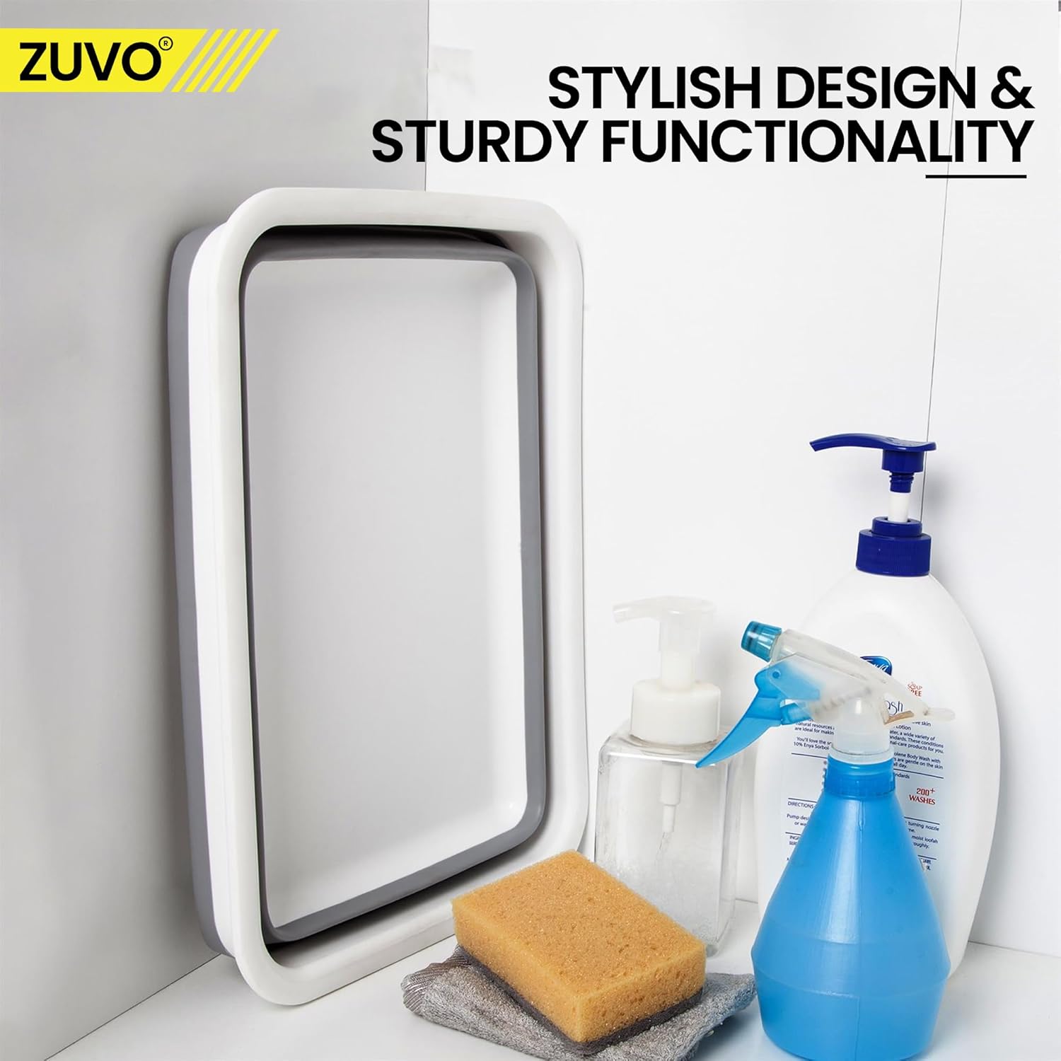Zuvo Collapsible Washing Up Bowl 10L Foldable Sink Basin Grey White