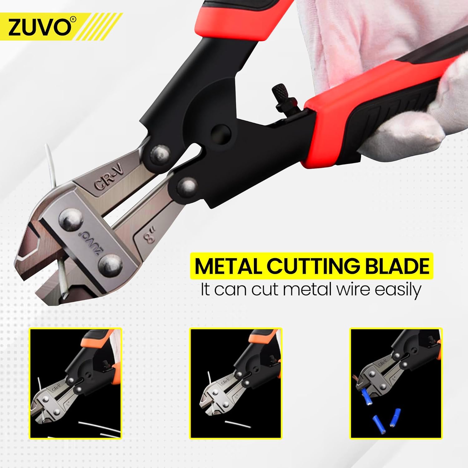 Zuvo 8in Heavy Duty Bolt Cutter Professional Cable and Wire Cutting Tool