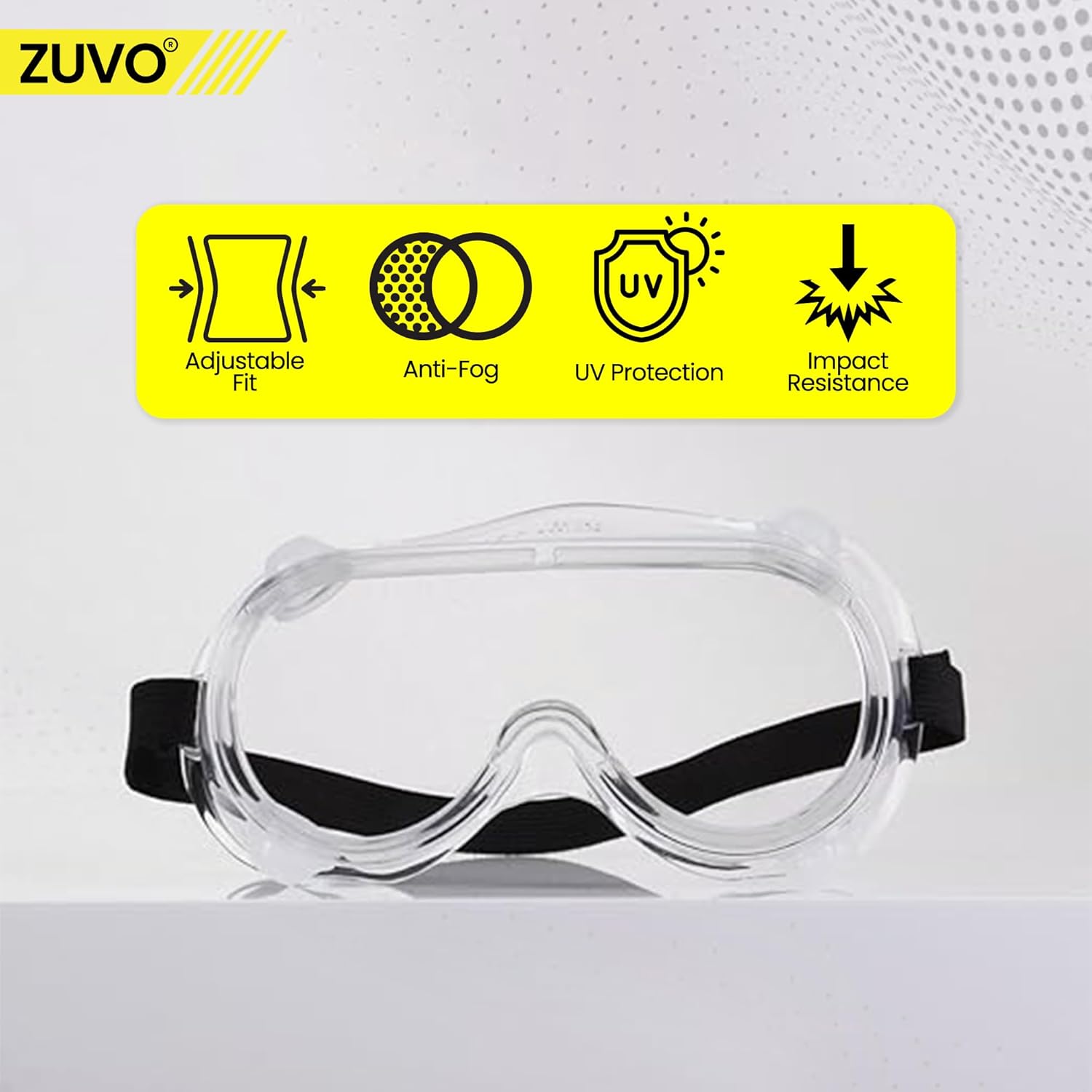 Zuvo Safety Goggles Clear Anti Fog Impact and Dust Resistant Eye Wear