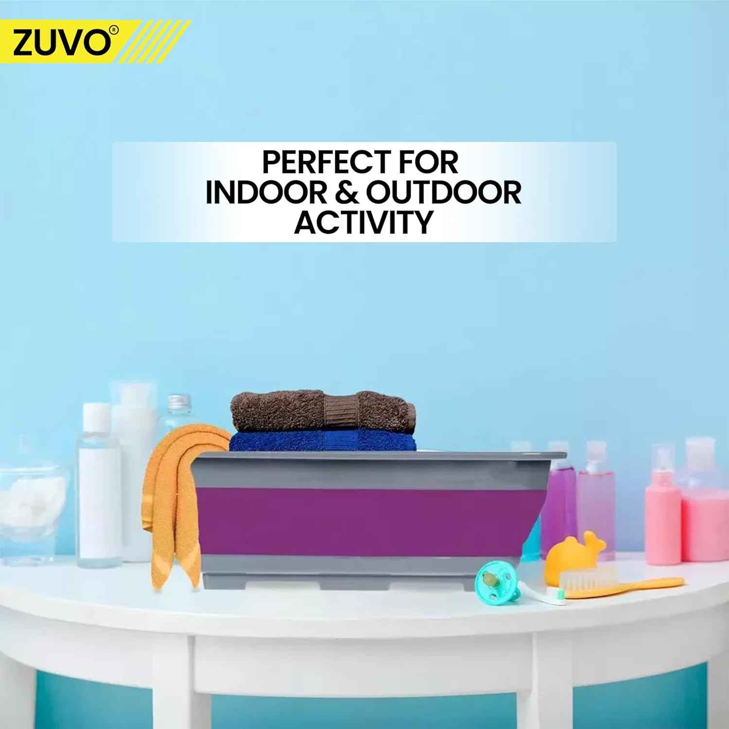 Zuvo Collapsible Washing Up Bowl 10L Foldable Sink Basin Purple Grey