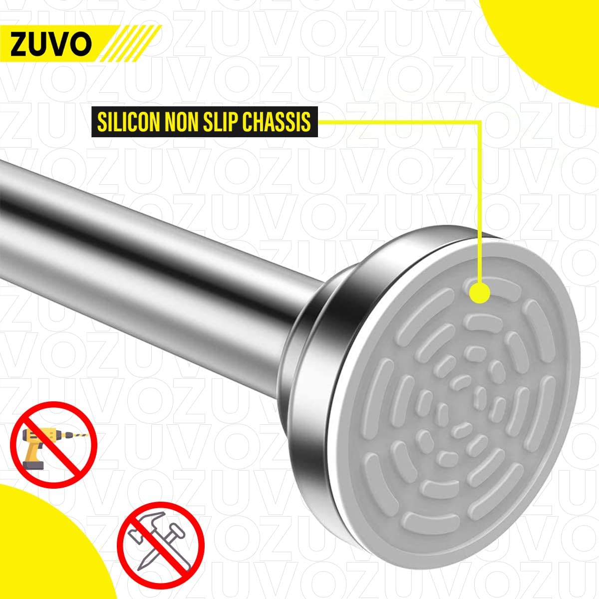 Tension Curtain Rod 40-60cm Extendable – No Drill, Rust-Proof, Silver