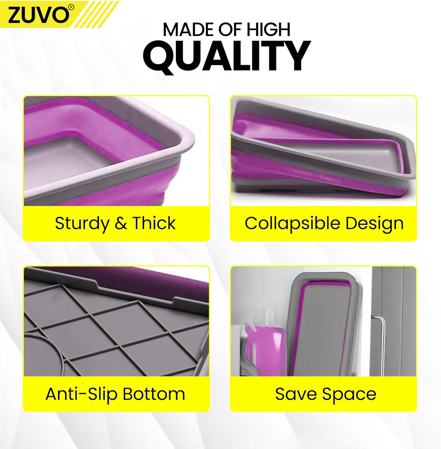 Zuvo Collapsible Washing Up Bowl 10L Foldable Sink Basin Purple Grey