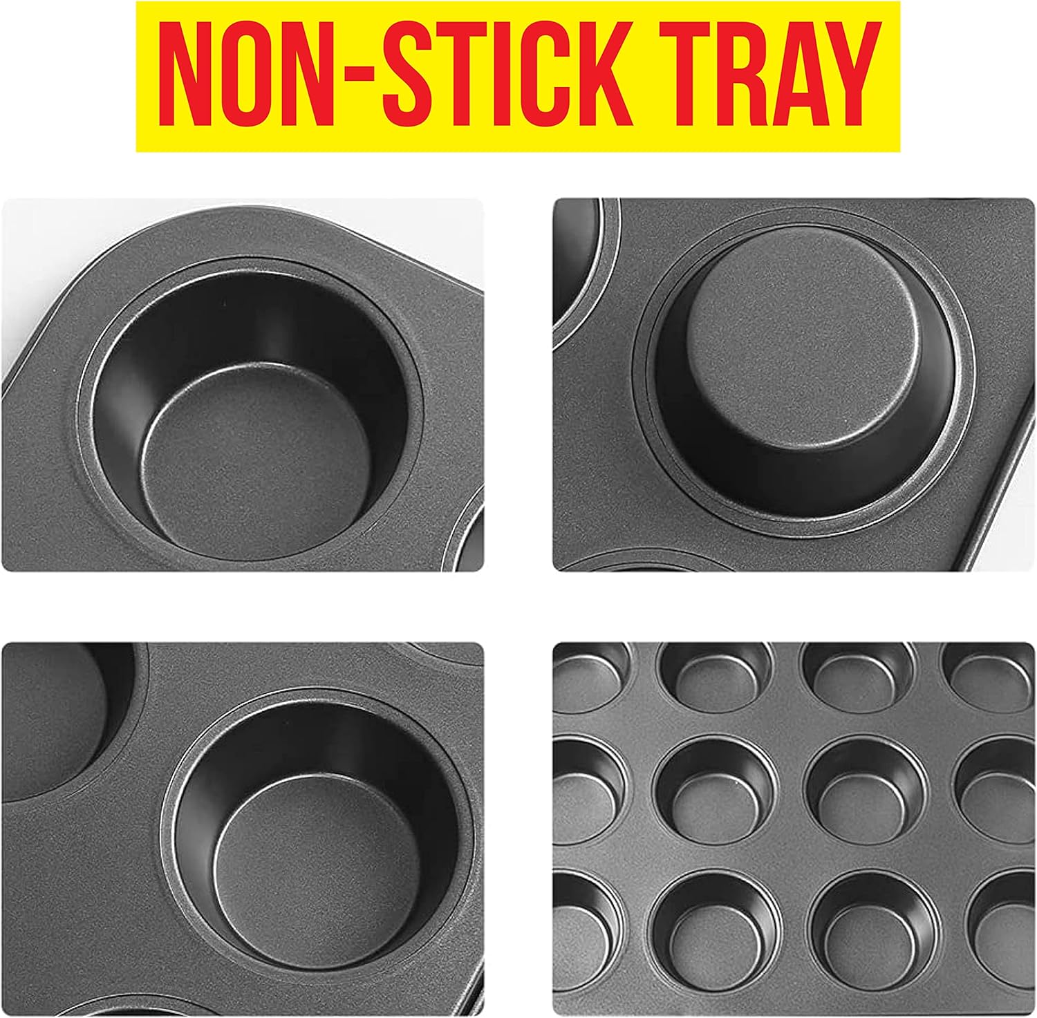 Zuvo Non Stick 12 Cup Muffin Tray Black BPA Free Dishwasher Safe