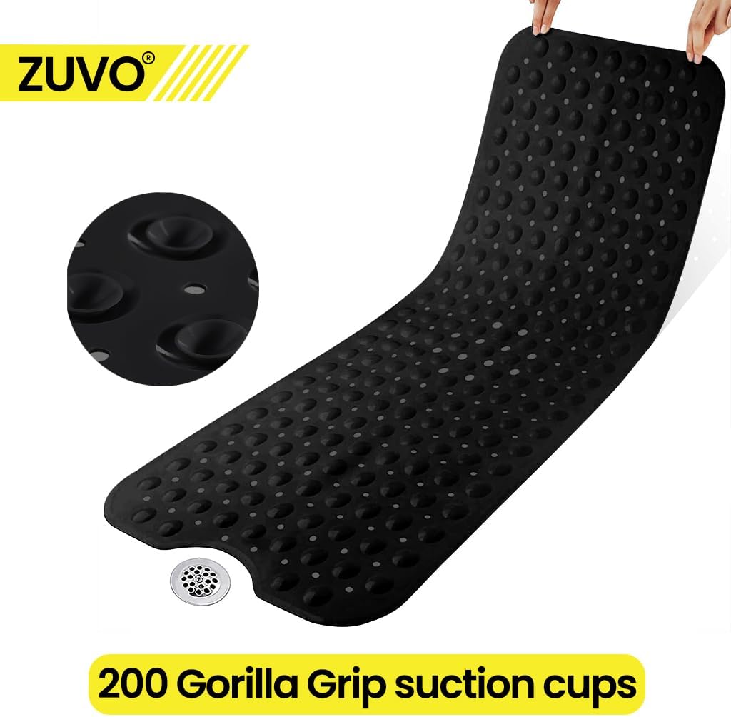 Zuvo Extra Long Non-Slip Bath Mat 100x40cm, Black