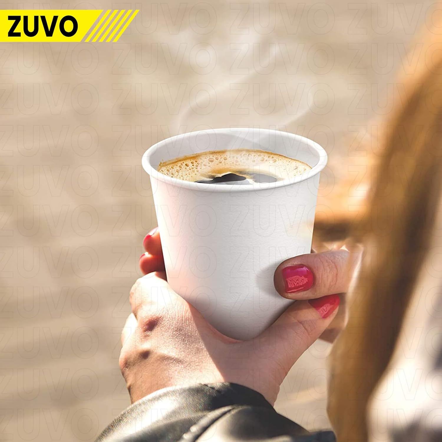 Zuvo Paper Cups 8oz 100-Pack White Single Wall Disposable