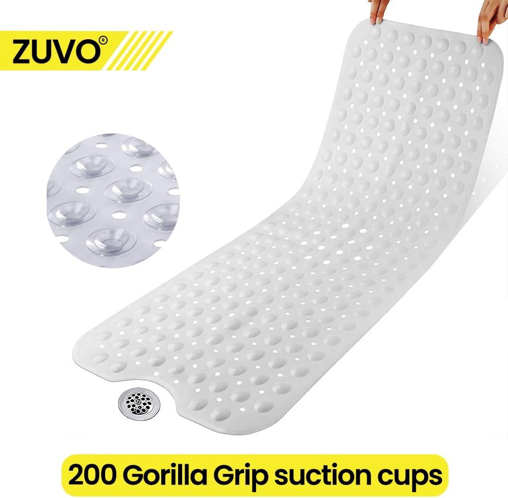 Zuvo Extra Long Non-Slip Bath Mat 100x40cm, Grey