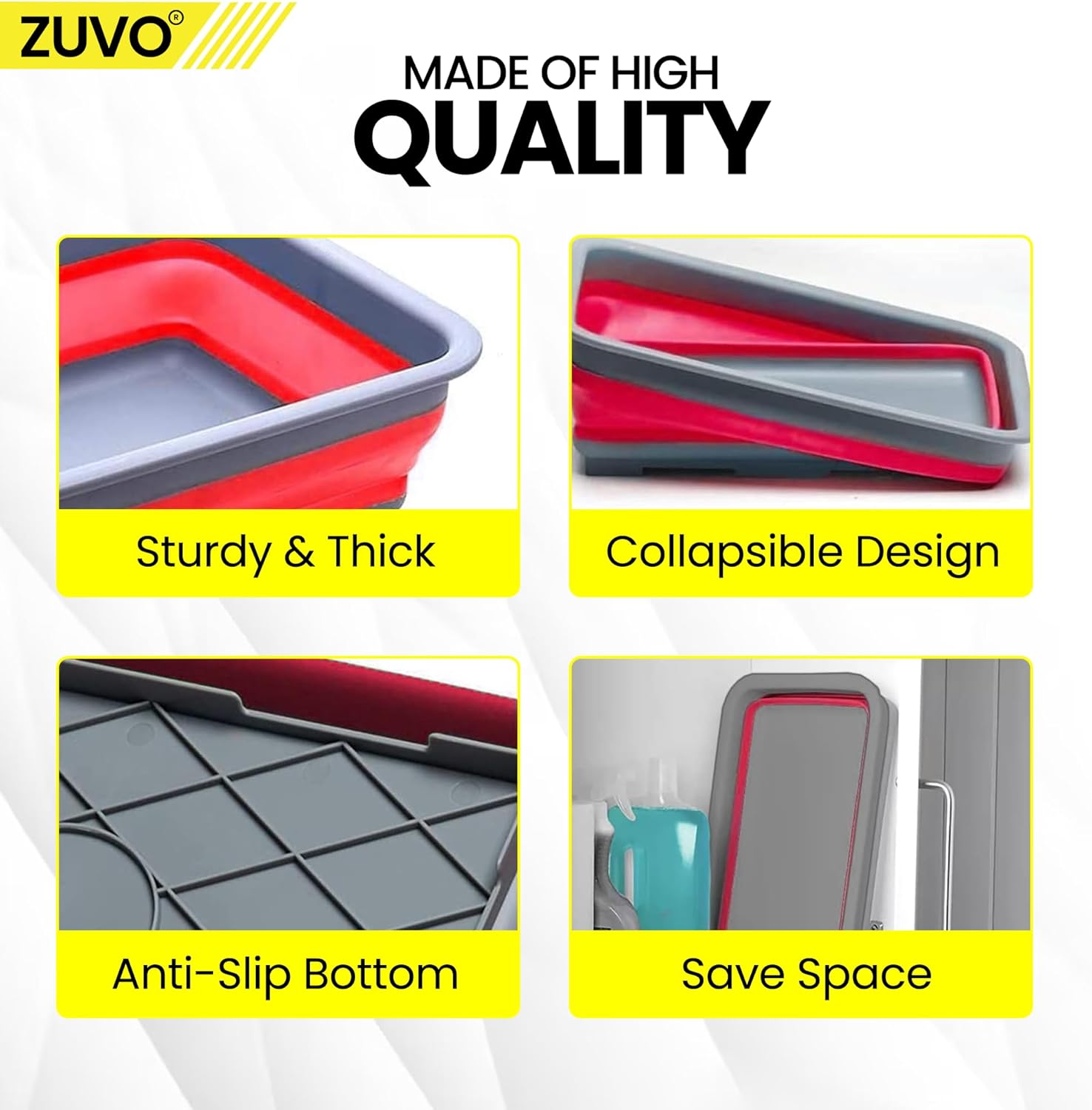Zuvo Collapsible Washing Up Bowl 10L Foldable Sink Basin Red Grey