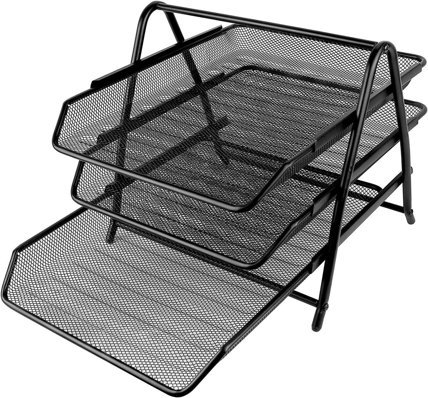 Zuvo Black Mesh Desk Organiser 3 Tier Letter Tray A4 Paper File Holder