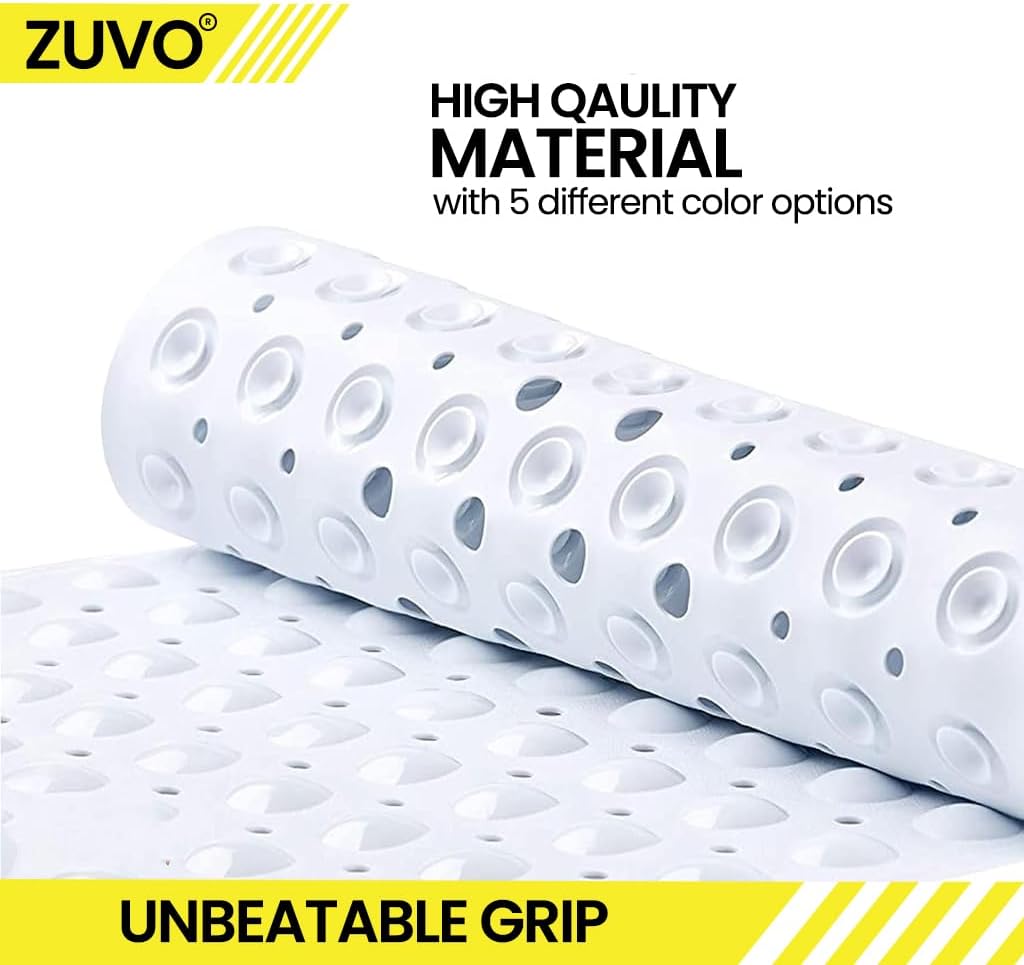 Zuvo Extra Long Non-Slip Bath Mat 100x40cm, Solid White