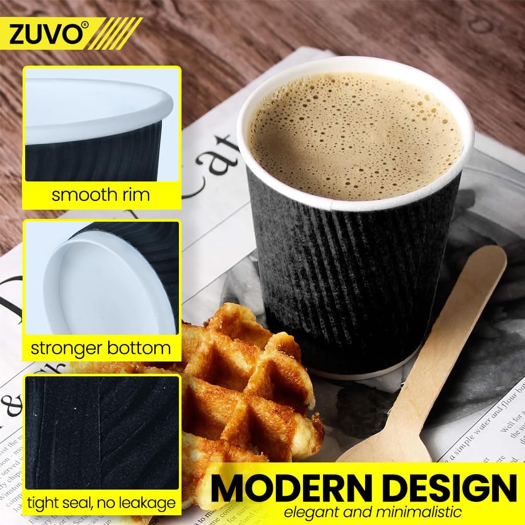 Zuvo Ripple Coffee Cups 8oz 100-Pack Black, No Lids