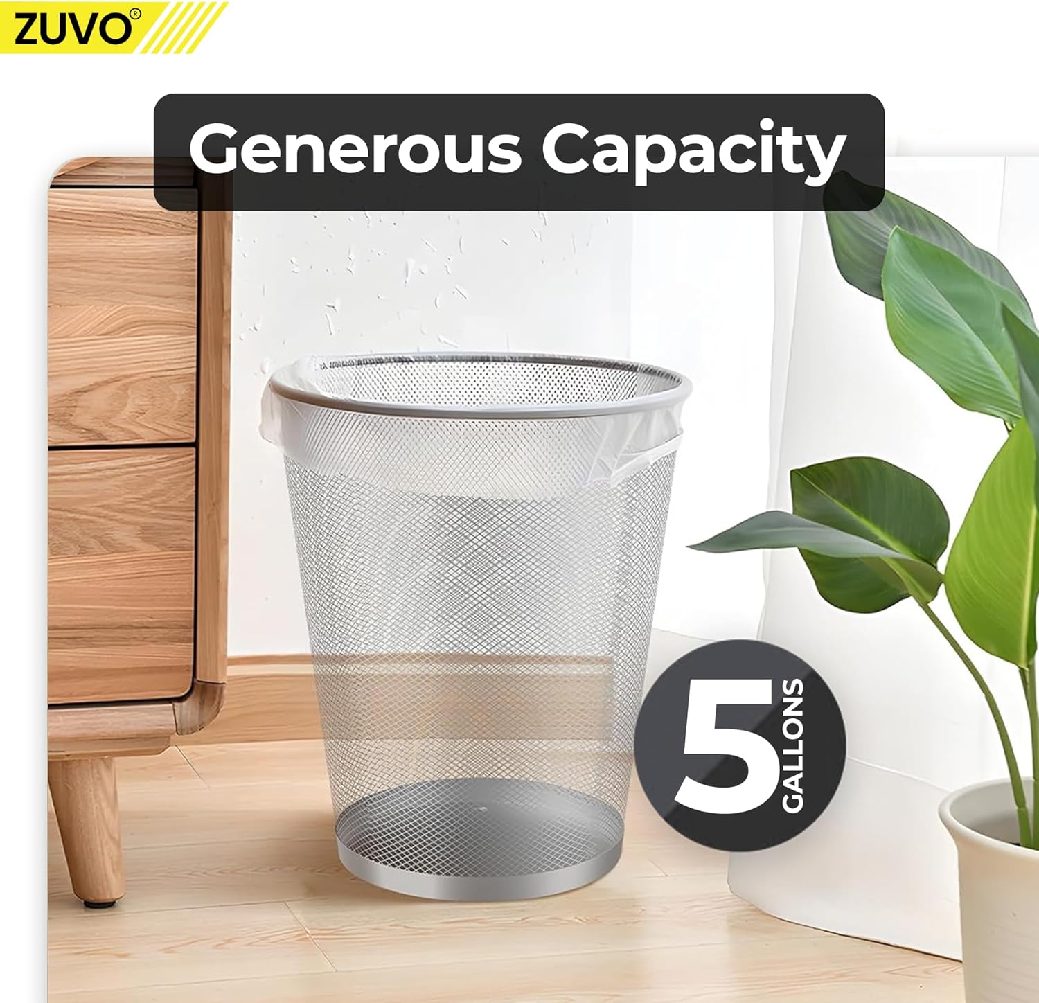 Zuvo Circular Mesh Waste Paper Bin 27x24cm, Silver Metal