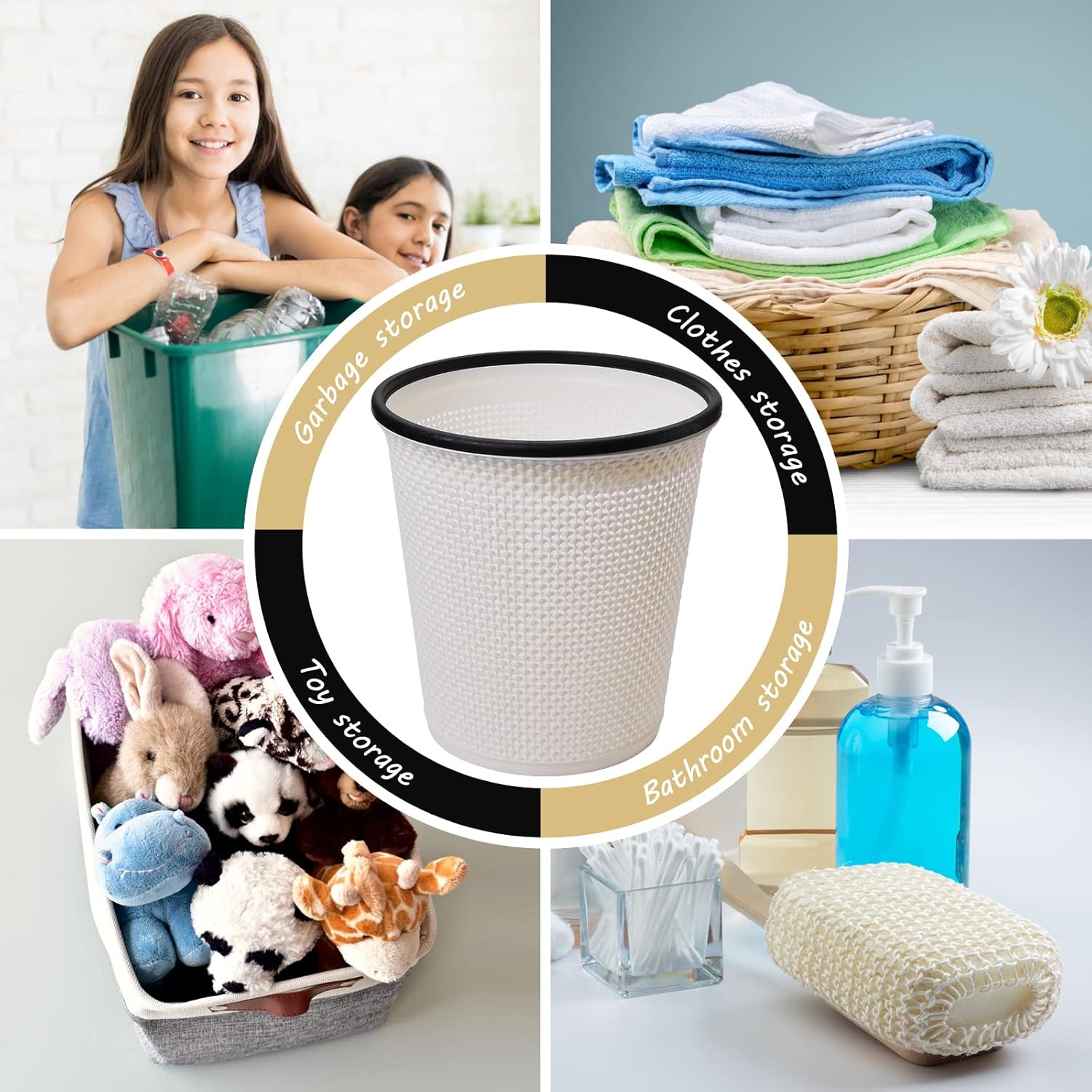 Zuvo Plastic Trash Paper Bin Beige Cylindrical Open-Top