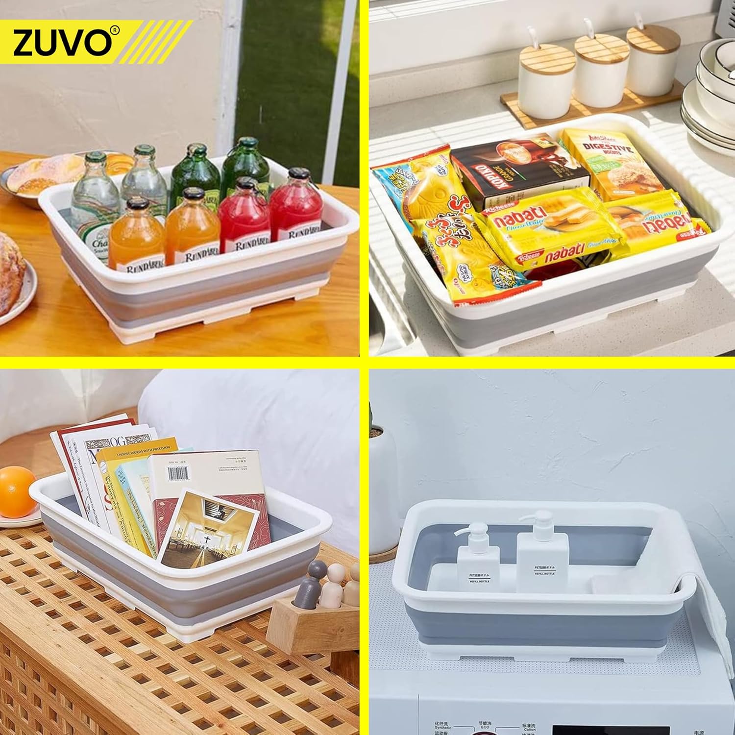 Zuvo Collapsible Washing Up Bowl 10L Foldable Sink Basin Grey White