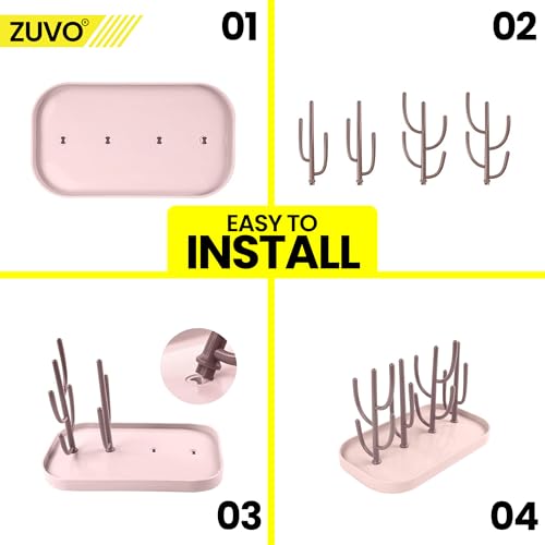 Zuvo Baby Bottle Drying Rack Pink – BPA Free Detachable Antler Style Holder