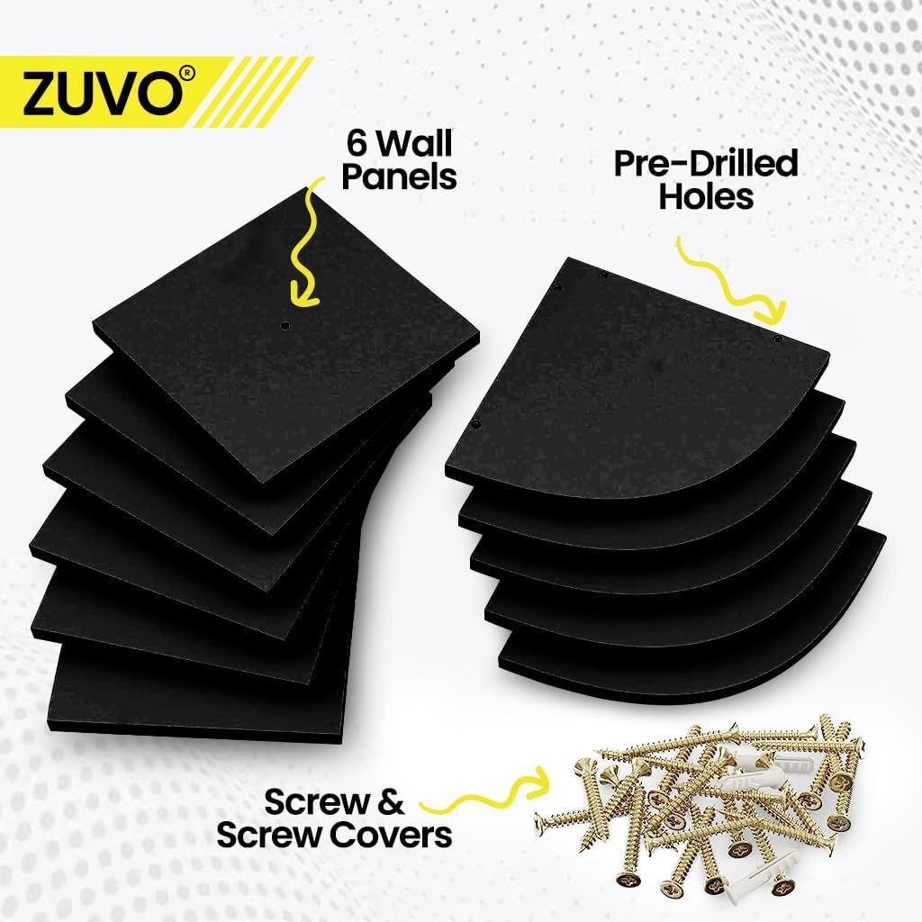Zuvo Floating Corner Shelves 5 Tier Black Zigzag Wall Mounted Bookshelf