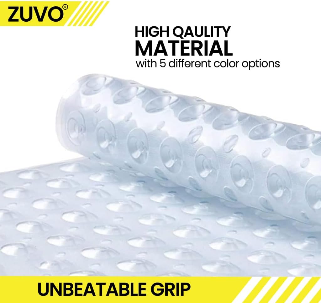 Zuvo Extra Long Non-Slip Bath Mat 100x40cm – Clear, Anti-Mould