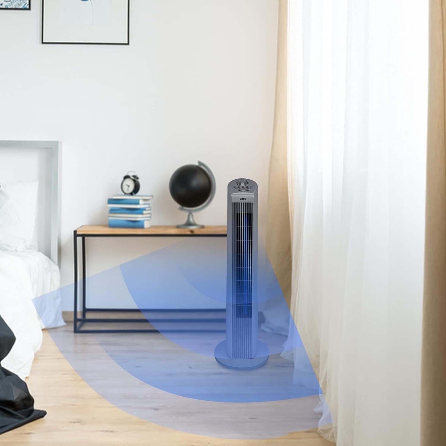 Zuvo 30in Oscillating Tower Fan 3 Speed with Timer Quiet Grey