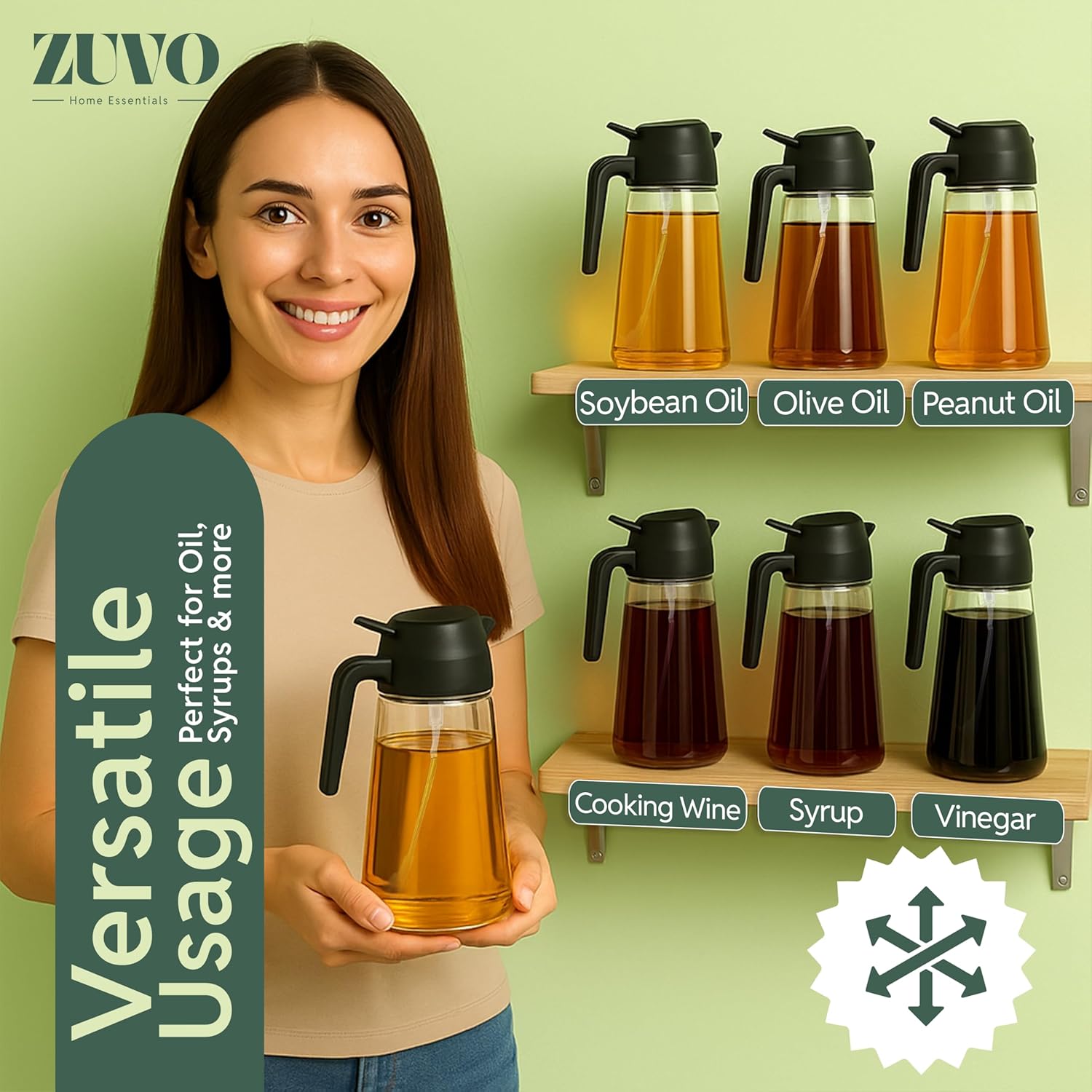 Zuvo Oil Dispenser & Spray Bottle 470ml – 2 in 1 Refillable for Cooking