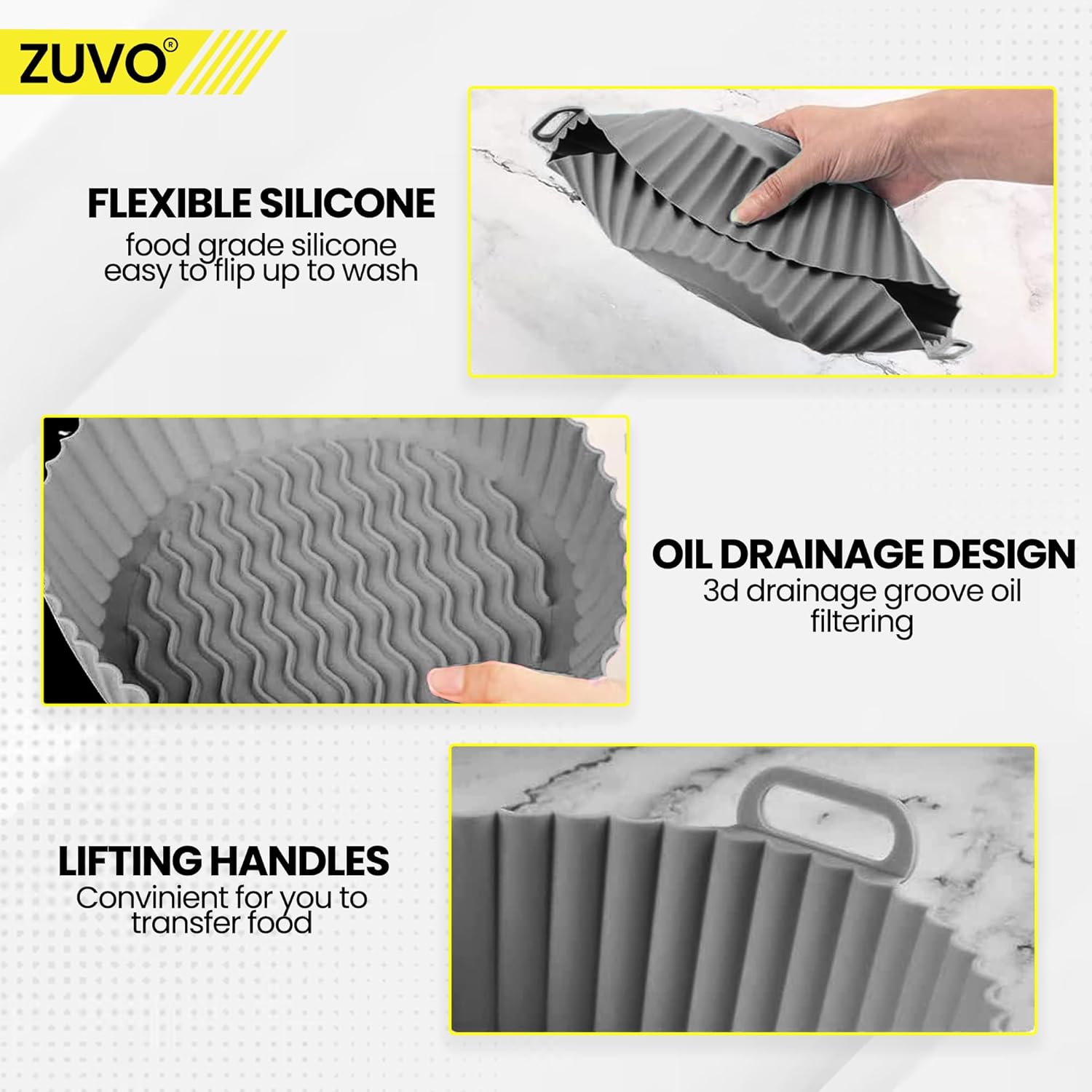 Zuvo Silicone Air Fryer Liners 2 Pack – 6.7 Inch Round Reusable Baking Mats
