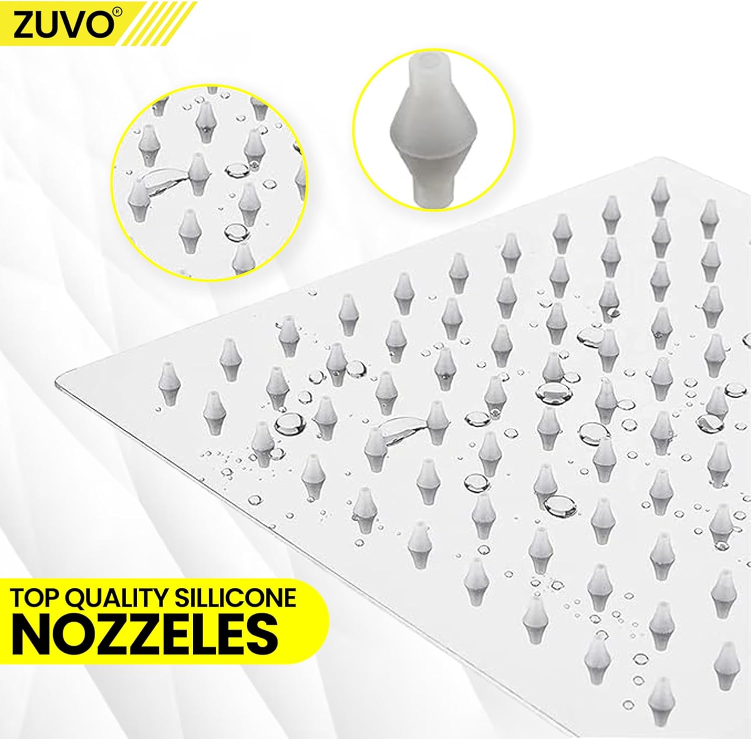 Zuvo 10 Inch Square Rainfall Shower Head 304 Stainless Steel High Pressure