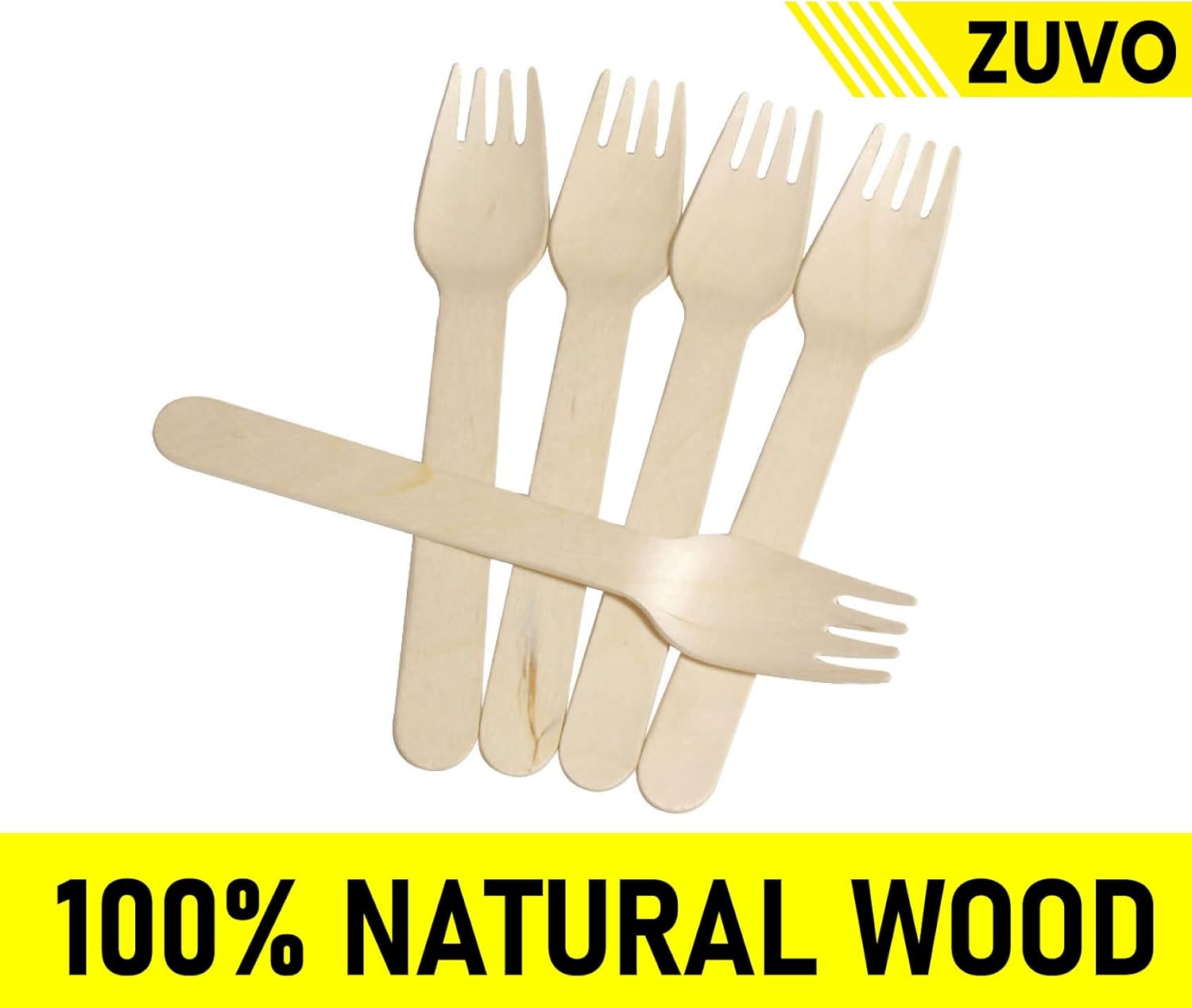 Zuvo Disposable Wooden Forks 100-Pack Eco-Friendly Birch