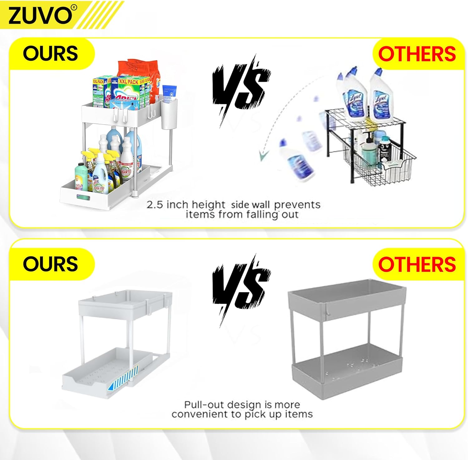 Zuvo Under Sink Storage Rack Heavy Duty White Organiser for Kitchen