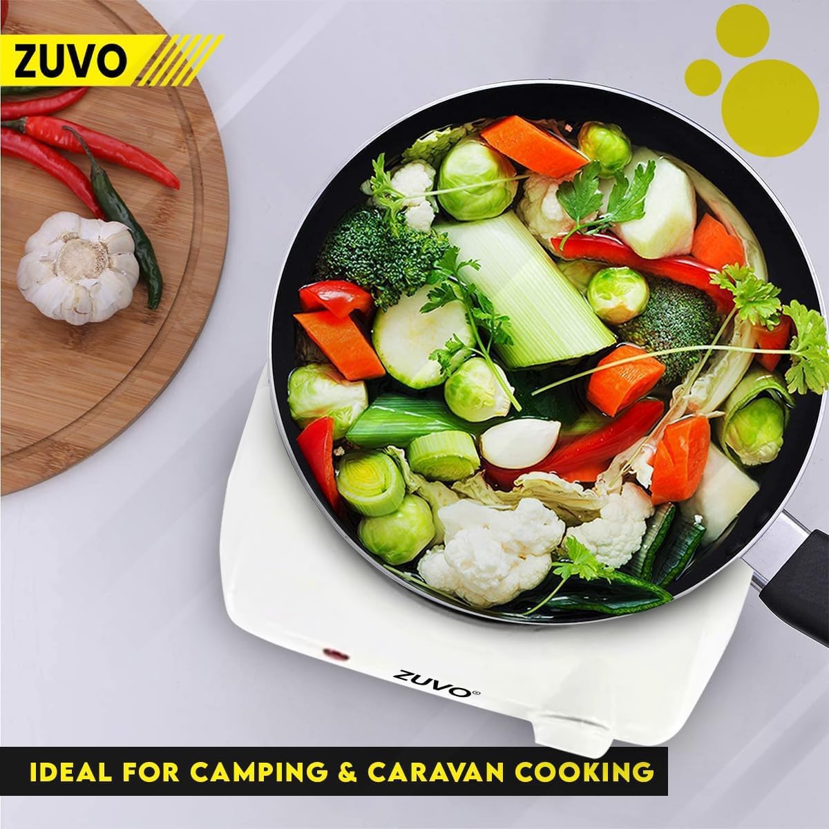 Zuvo 1500W Single Hot Plate Portable White Cast Iron Hob with Thermostat