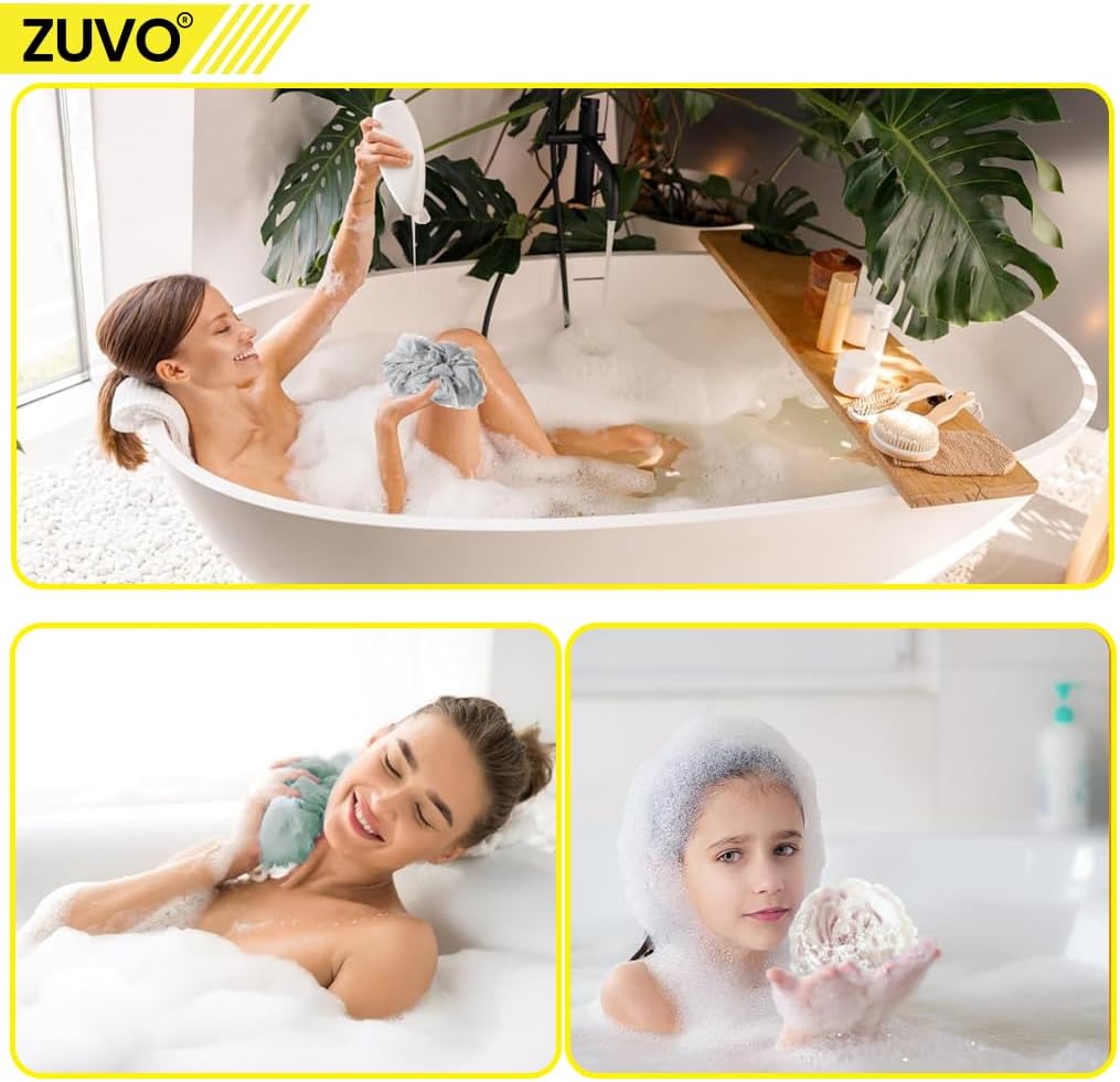 Zuvo Loofah Bath Sponge 4-Pack Soft, Durable Shower Puffs