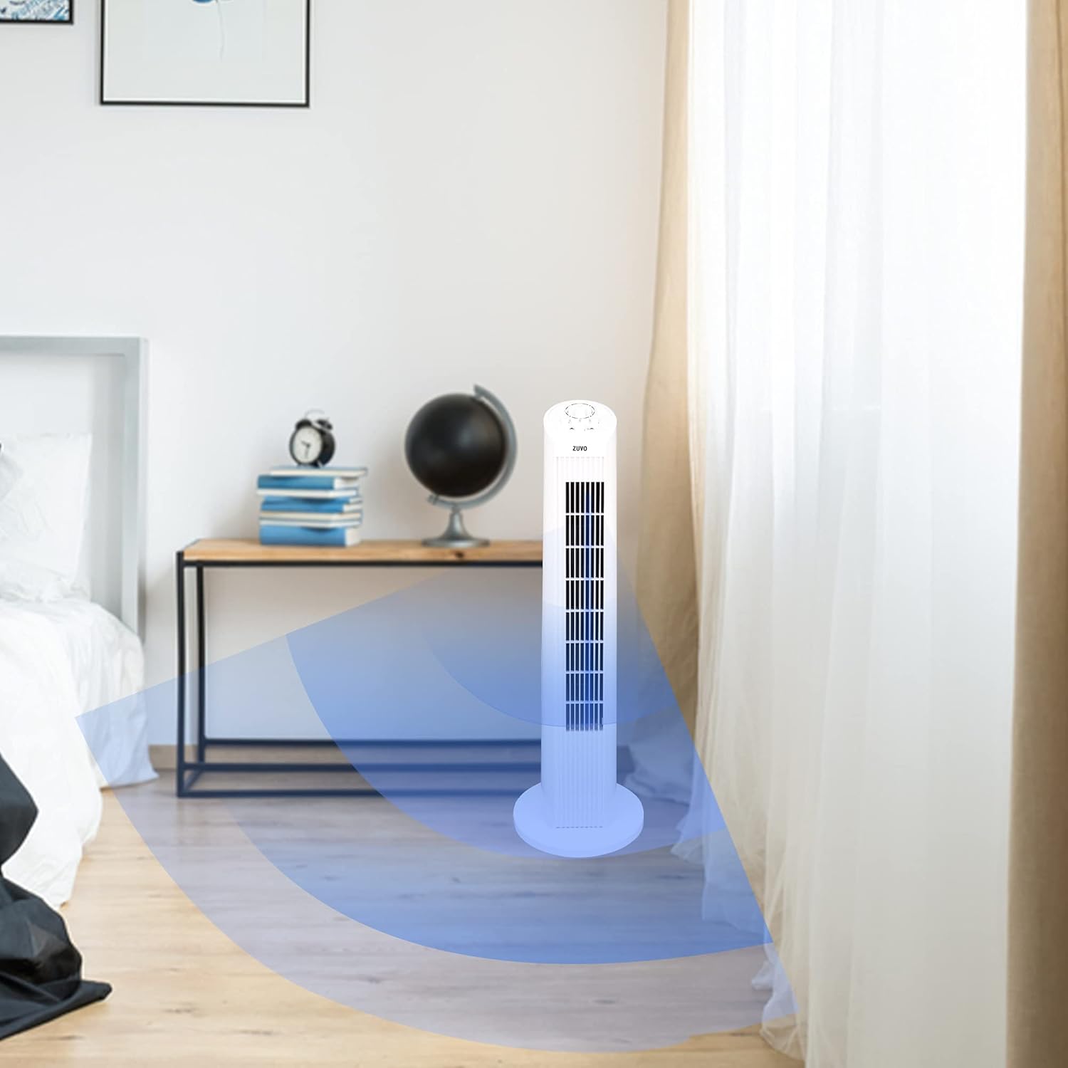 Zuvo 30in Oscillating Tower Fan 3 Speed with Timer Quiet White