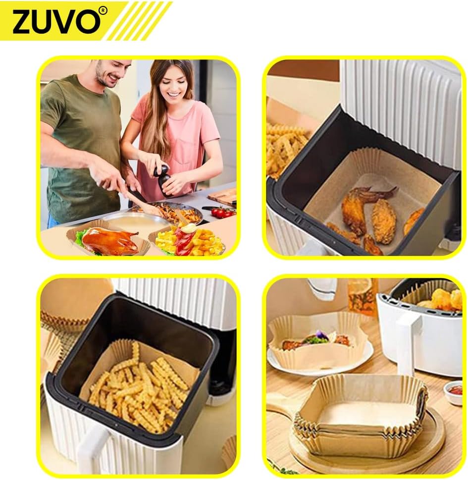 Zuvo Air Fryer Liners 50-Pack 6.3" Square Greaseproof Paper