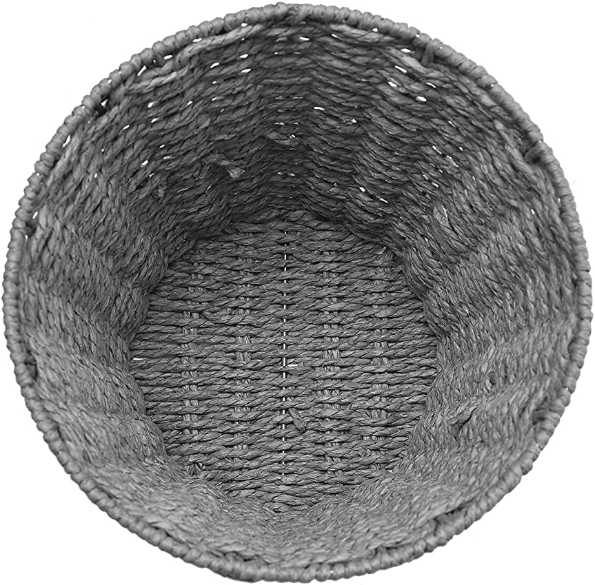 Zuvo Round Wicker Waste Paper Bin Rubbish Basket, Grey