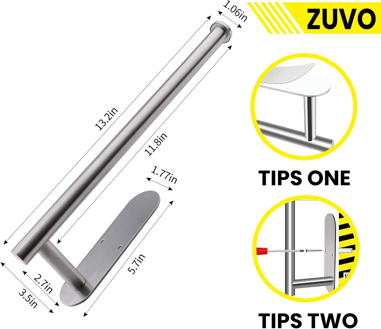 Paper Towel Holder Under Cabinet - (Silver) Adhesive Paper Towel Holders with Stainless Steel - Stick or Screw Towel Holders for Kitchen Cabinet, Bathroom, Wall Mount