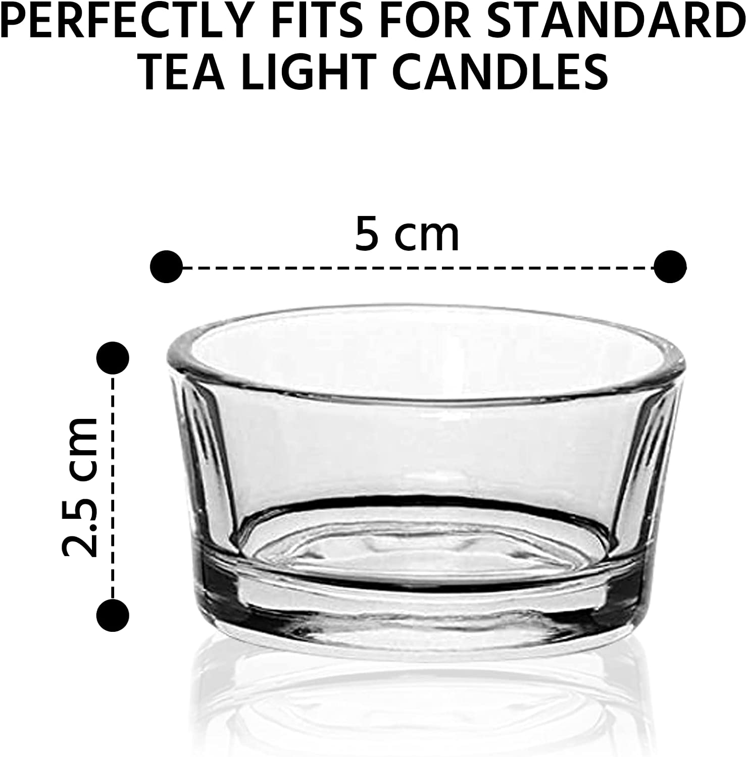 Set of 24 Clear Glass Tealight Candle Holders, 5cm x 2.5cm with Luxurious Look