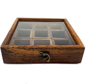 Wooden Spice Rack Box with Lid – 9 Compartment Masala Dabba 8x8 Inch
