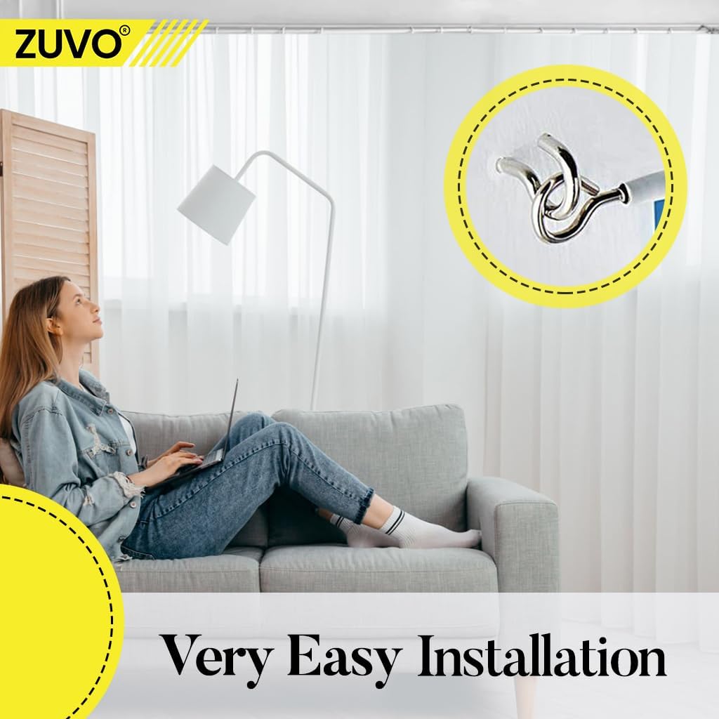 Zuvo Net Curtain Wire with Hooks and Eyes - 3 m Extra Strong Curtain Wire with 4 Hooks and Eyes - Perfect Curtain Wire Kit, White