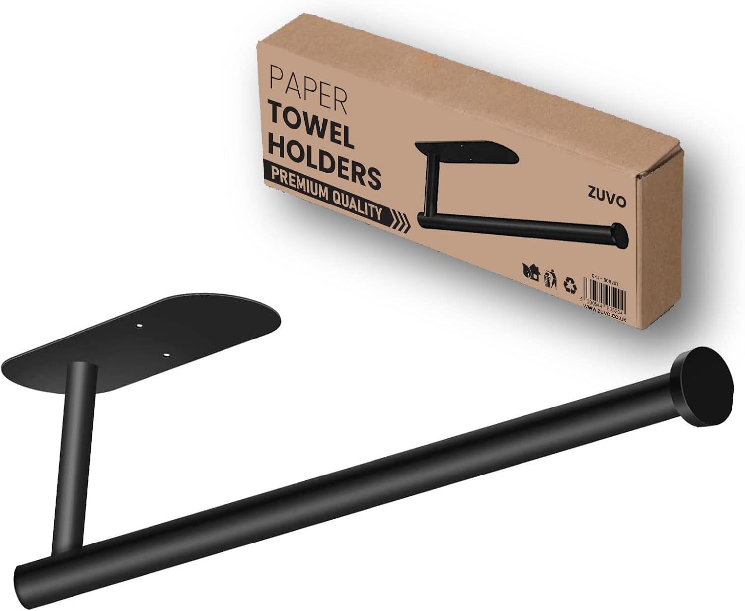 Zuvo Under Cabinet Paper Towel Holder Black – Adhesive or Screw Mount Steel
