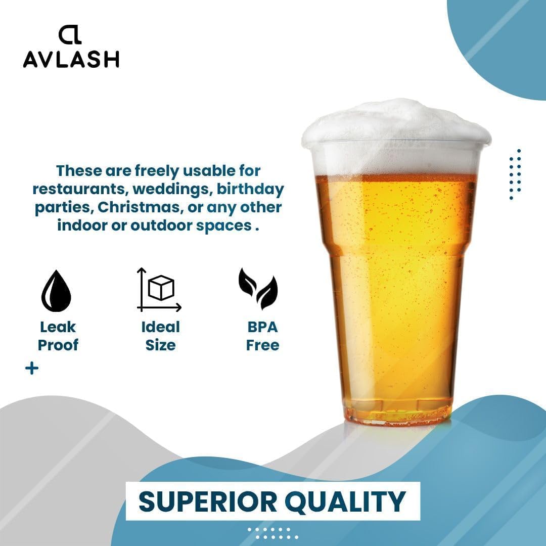 AVLASH Pack of 50 Clear Plastic Pint Glasses 660ml Disposable Tumblers