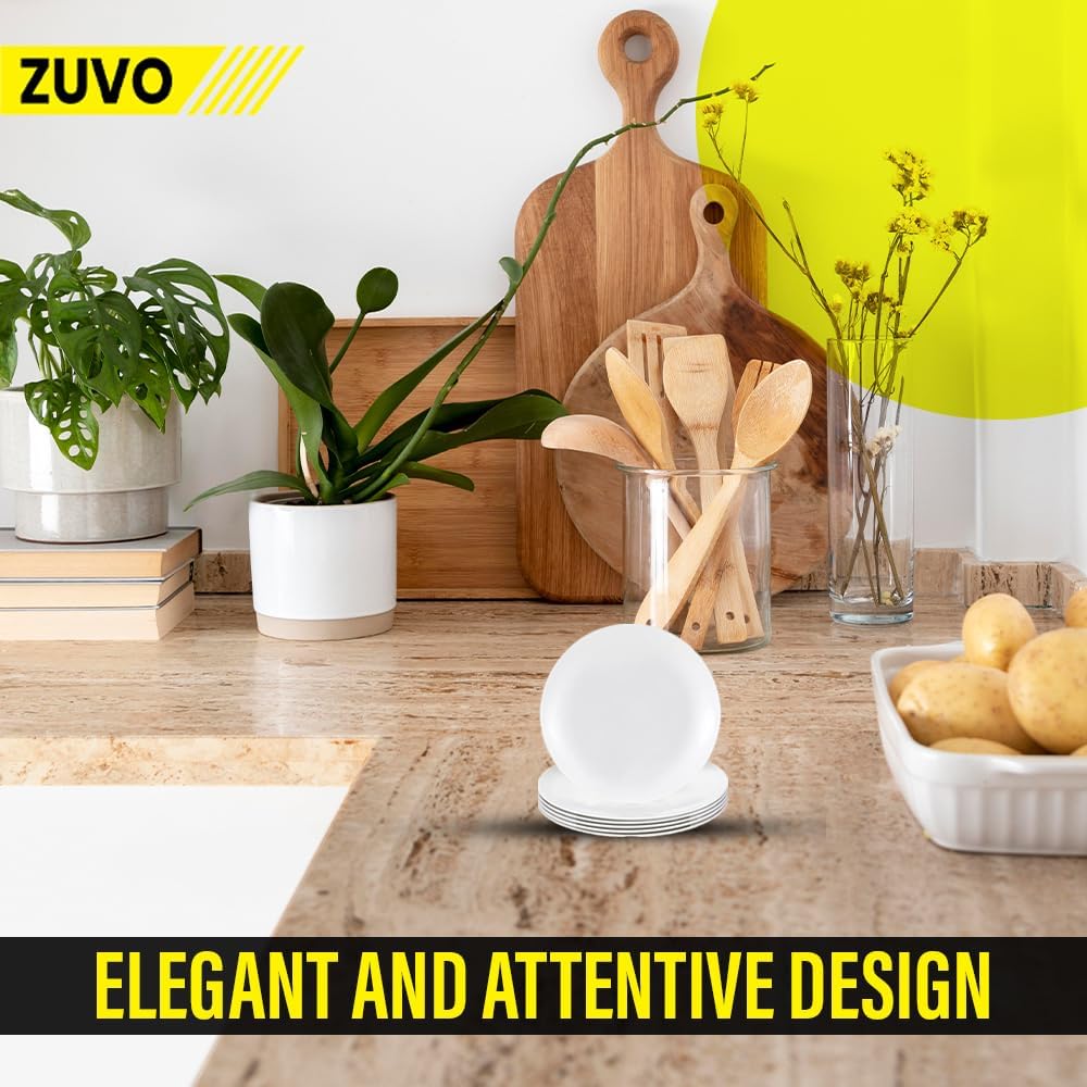Zuvo White Porcelain Dinner Plates Set of 6 – 6 Inch Microwave Safe Coupe