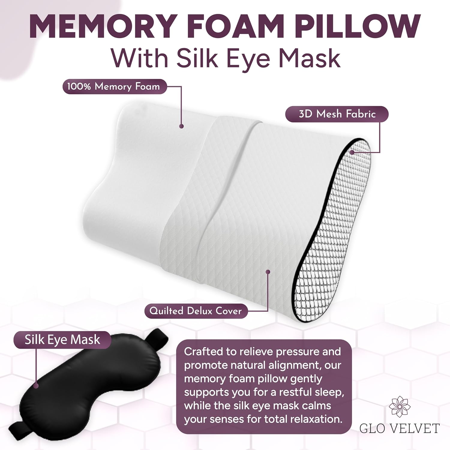 Memory Foam Contour Pillow for Neck & Shoulder Support Orthopaedic Design for Comfort Includes Free Sleep Eye Mask