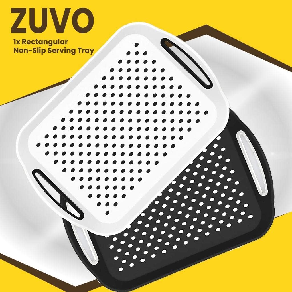 Zuvo Anti-Slip Serving Tray Set of 2 – BPA Free Plastic with Handles Grey