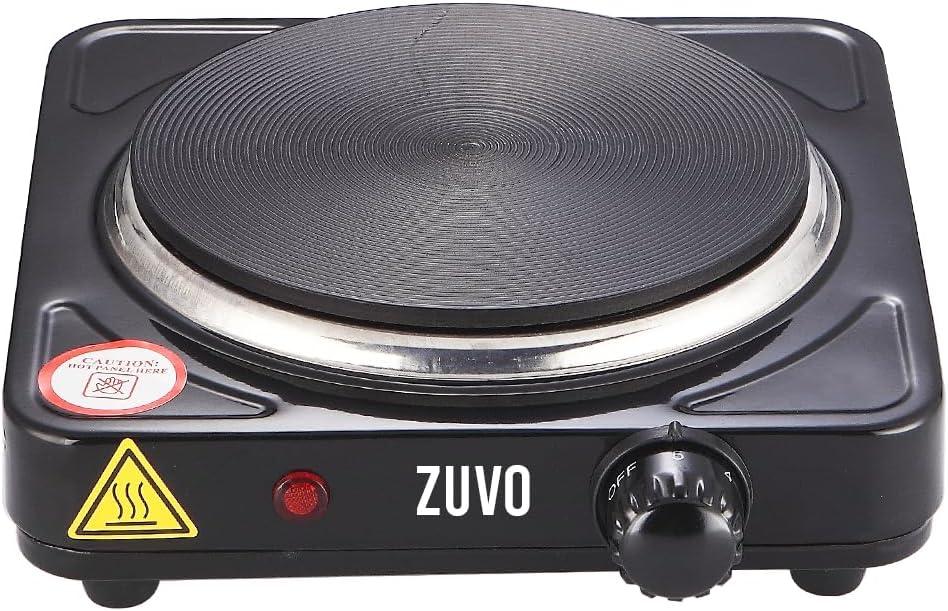 1500W Single Hot Plate - Black Ring Stove Hob - Portable & with Adjustable Thermostat - Cast Iron Heating Plate - Best for Cooking - Zuvo