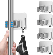 Zuvo Broom Holder Wall Mounted 4 Pack Stainless Steel Mop Organiser